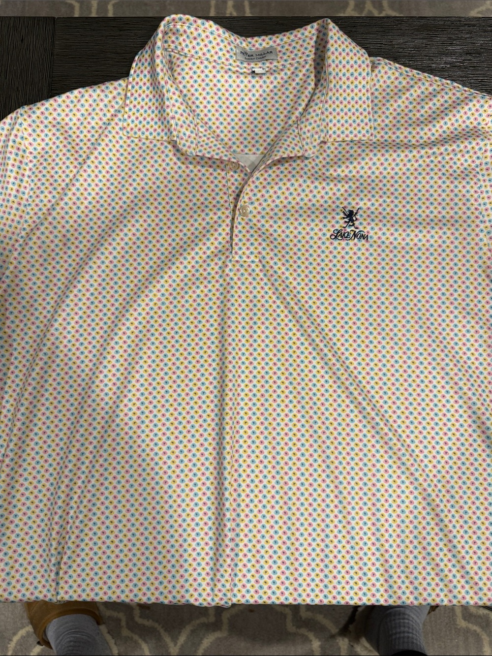 Peter Millar White Polo with Multicolor Dot Print